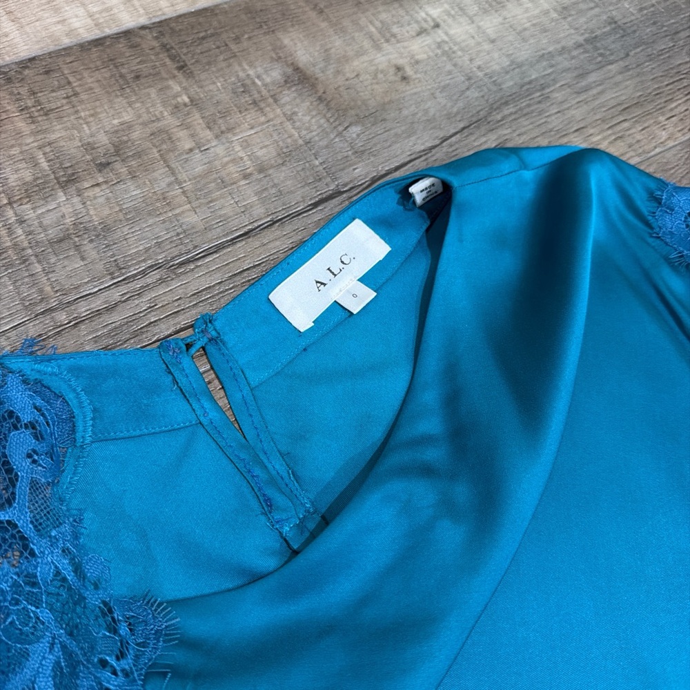 A.L.C. Alessia Asymmetrical Lace Dress in Bright Flourite - Picture 5 of 8